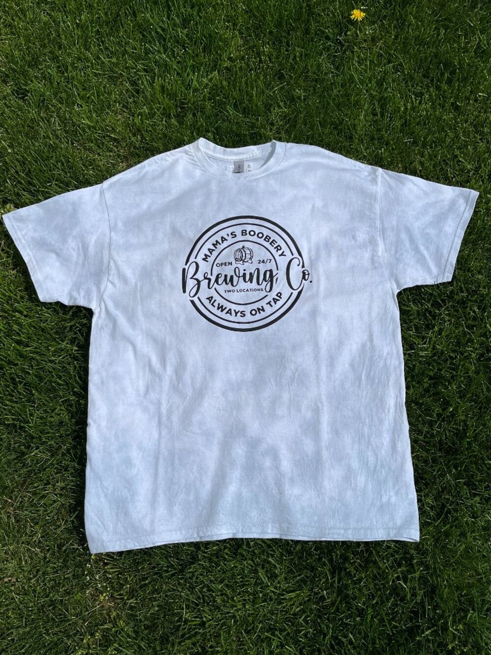 Women's XL Mama's Boobery Gray Random Tie-Dye T-Shirt